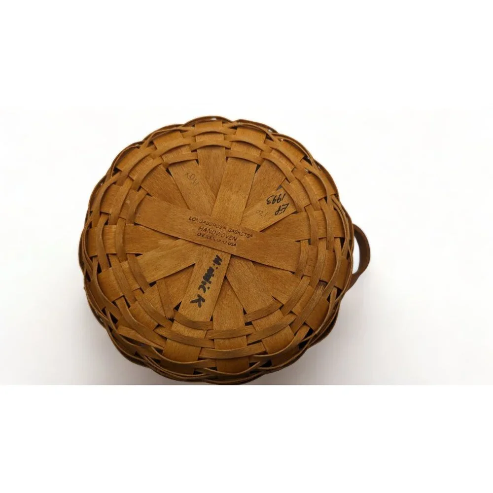 Vintage Longaberger Basket 1993 Hand Woven w/ Plastic Protector 6.5 Diameter